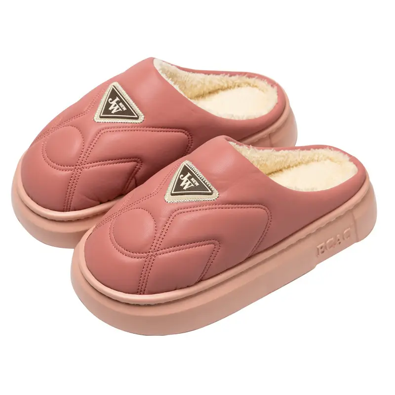 Waterproof Cotton Slippers for Women 2024 New Winter Indoor Home Thick Bottom fleece-lined Warm Outer Wear Couple Cotton Slippers for Men - Image 3