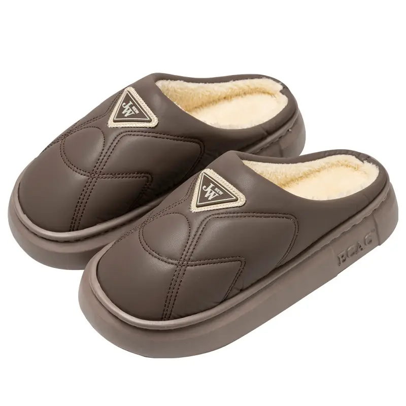 Waterproof Cotton Slippers for Women 2024 New Winter Indoor Home Thick Bottom fleece-lined Warm Outer Wear Couple Cotton Slippers for Men - Image 4