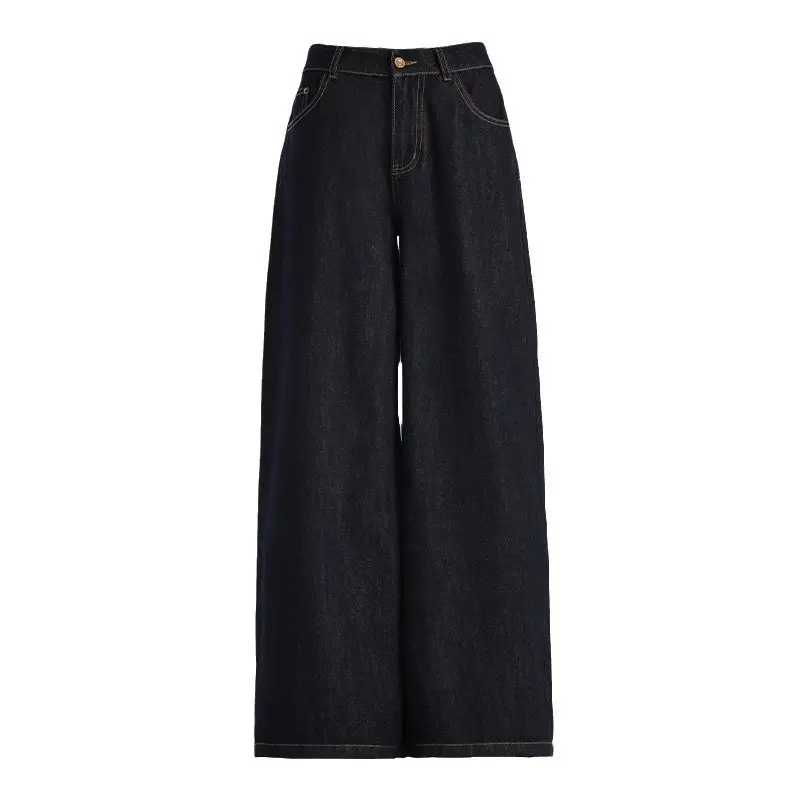 American-style Tannin Wide-leg Jeans Women's Dark Blue