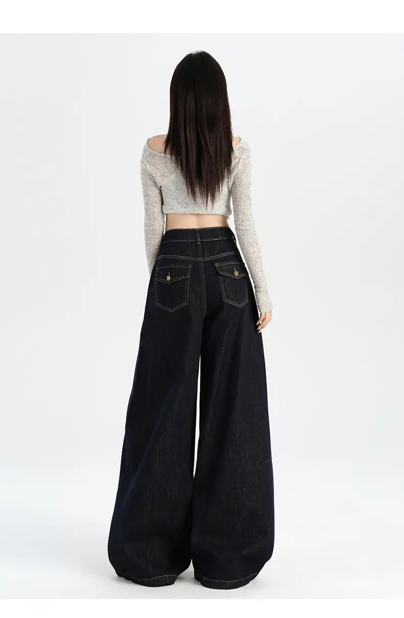 American-style Tannin Wide-leg Jeans Women's Dark Blue — feature 10