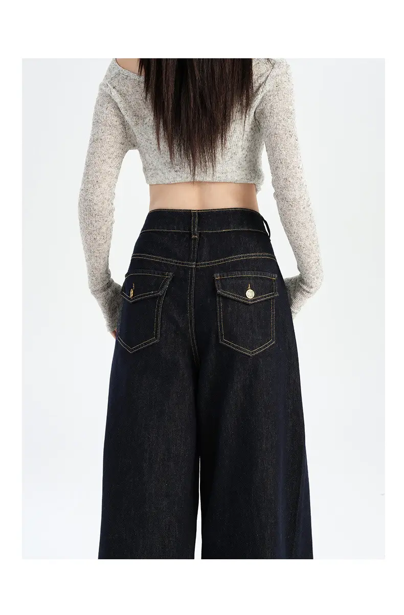 American-style Tannin Wide-leg Jeans Women's Dark Blue — feature 12