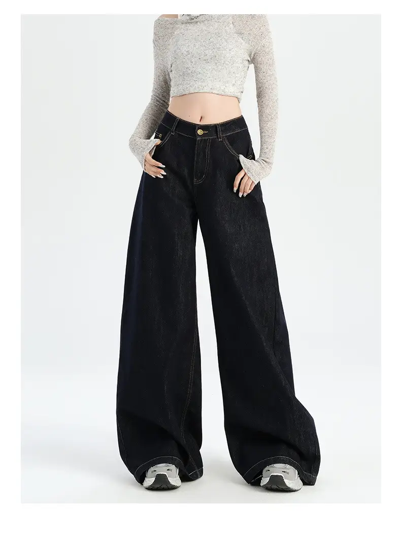 American-style Tannin Wide-leg Jeans Women's Dark Blue — feature 13