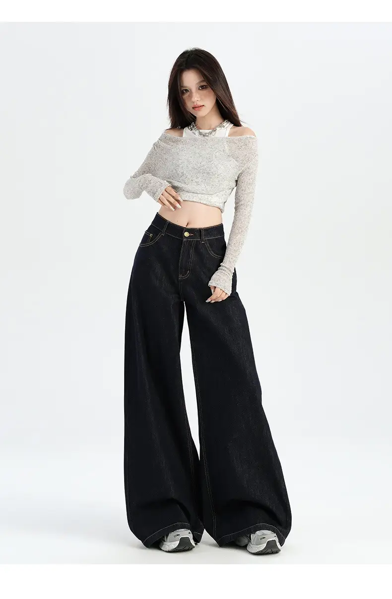 American-style Tannin Wide-leg Jeans Women's Dark Blue — feature 14