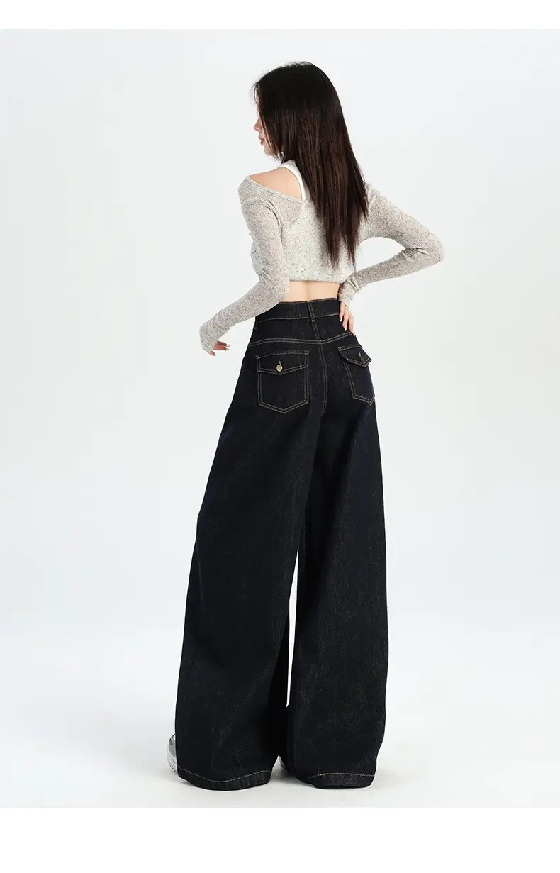 American-style Tannin Wide-leg Jeans Women's Dark Blue — feature 15