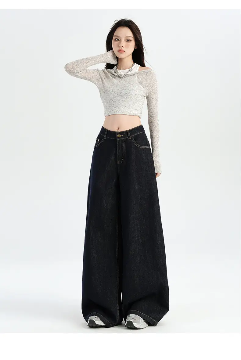 American-style Tannin Wide-leg Jeans Women's Dark Blue — feature 16