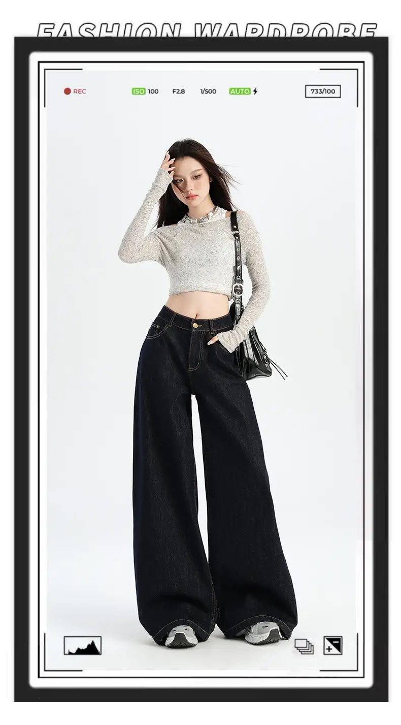American-style Tannin Wide-leg Jeans Women's Dark Blue — feature 2
