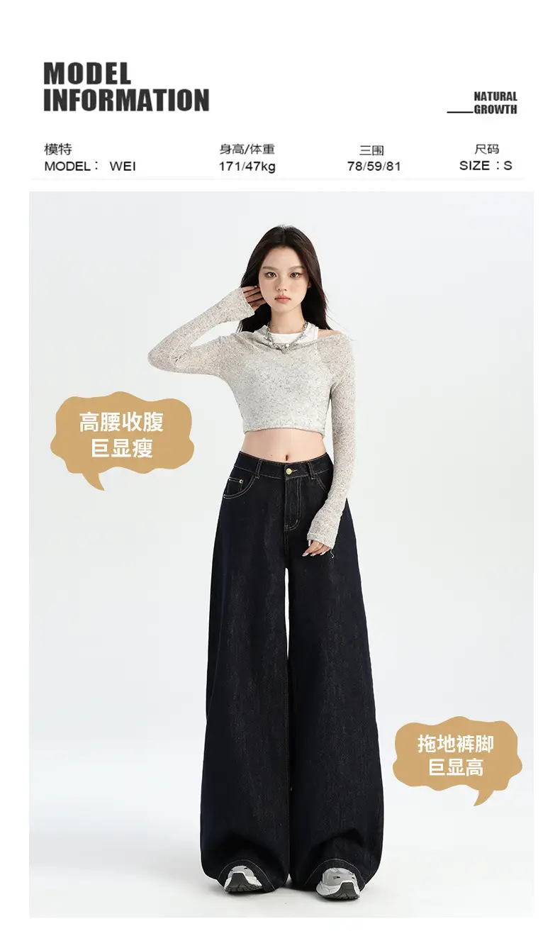 American-style Tannin Wide-leg Jeans Women's Dark Blue — feature 3