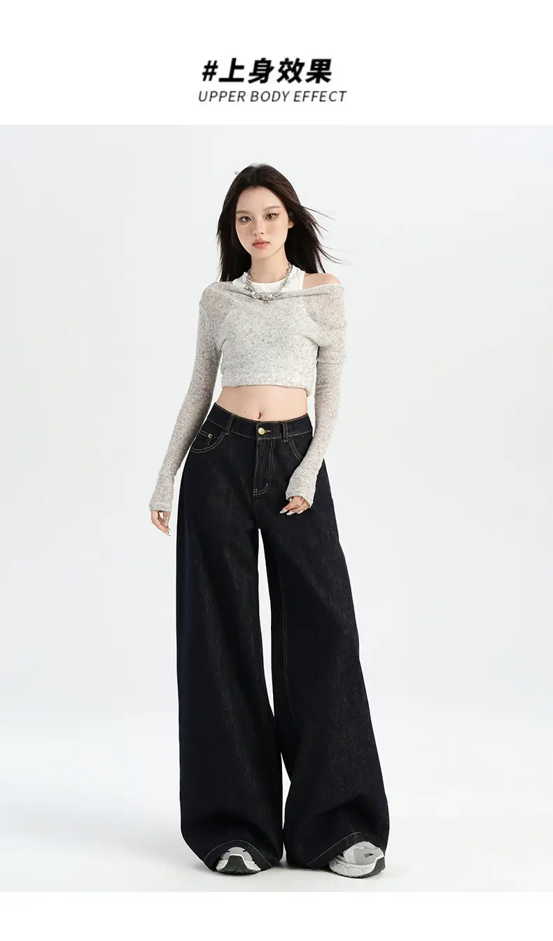 American-style Tannin Wide-leg Jeans Women's Dark Blue — feature 6