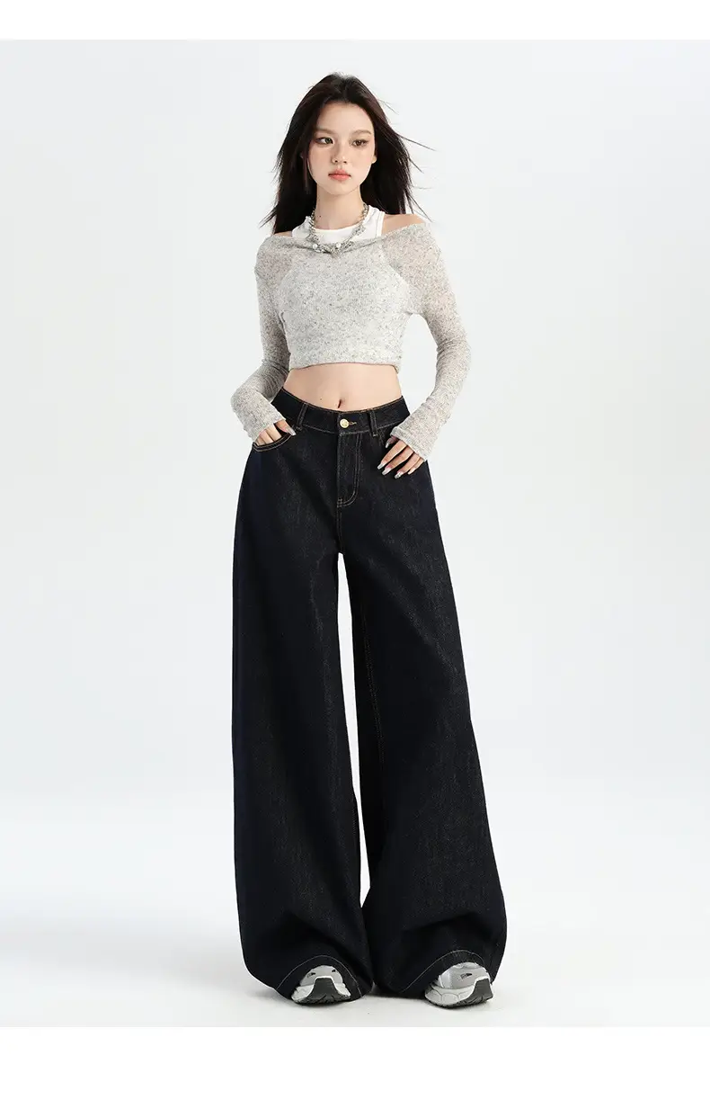 American-style Tannin Wide-leg Jeans Women's Dark Blue — feature 7