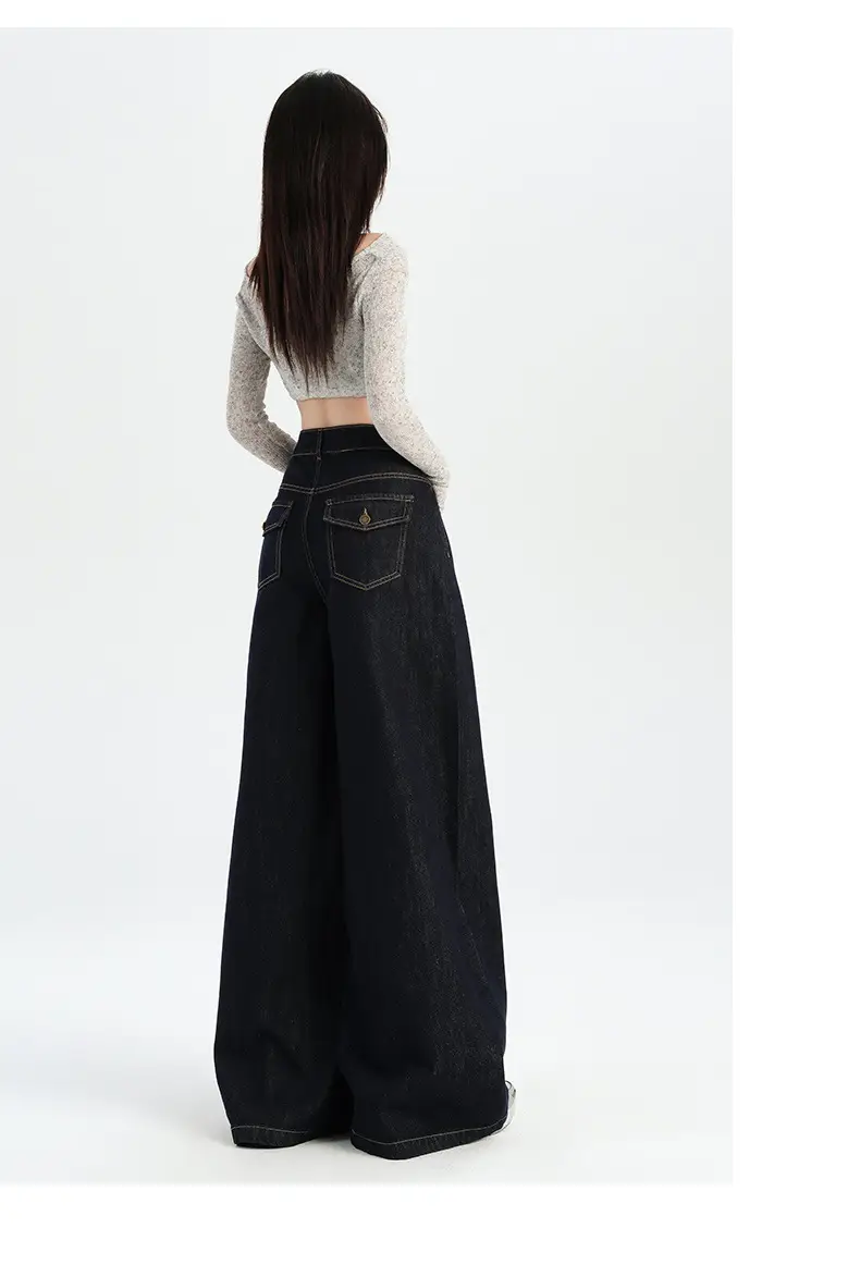 American-style Tannin Wide-leg Jeans Women's Dark Blue — feature 8