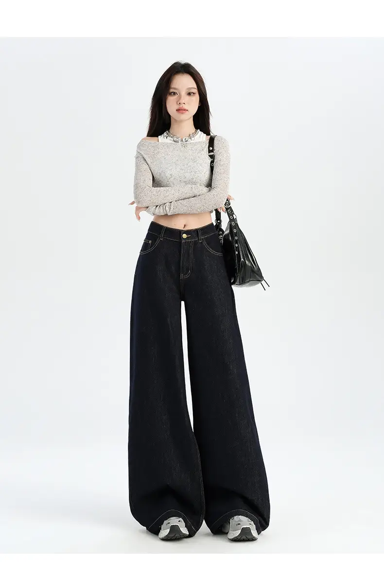American-style Tannin Wide-leg Jeans Women's Dark Blue — feature 9