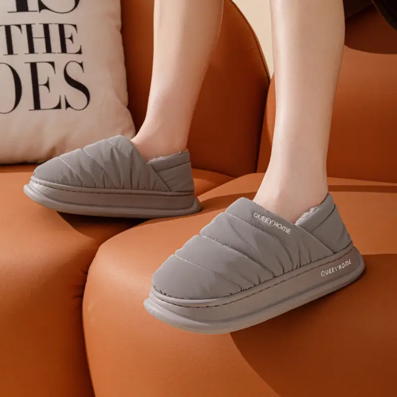 2025 Winter Velvet Slippers for Men Women Grey - Image 6