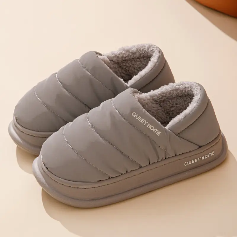 2025 Winter Velvet Slippers for Men Women Grey - Image 7