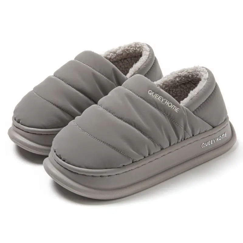 2025 Winter Velvet Slippers for Men Women Grey - Image 9
