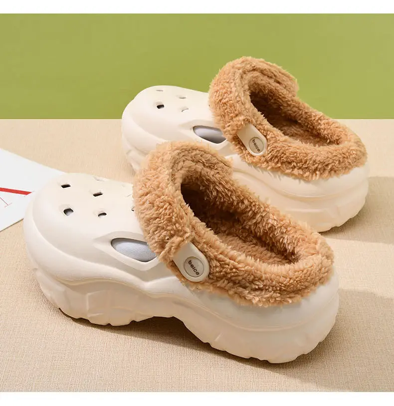 Cave Cotton Slippers Women's Autumn and Winter Thick Sole Height-increasing fleece-lined Thickened Warm Cotton Shoes for Outer Wear Non-slip Wear-resistant Lightweight Baotou Slippers — feature 10