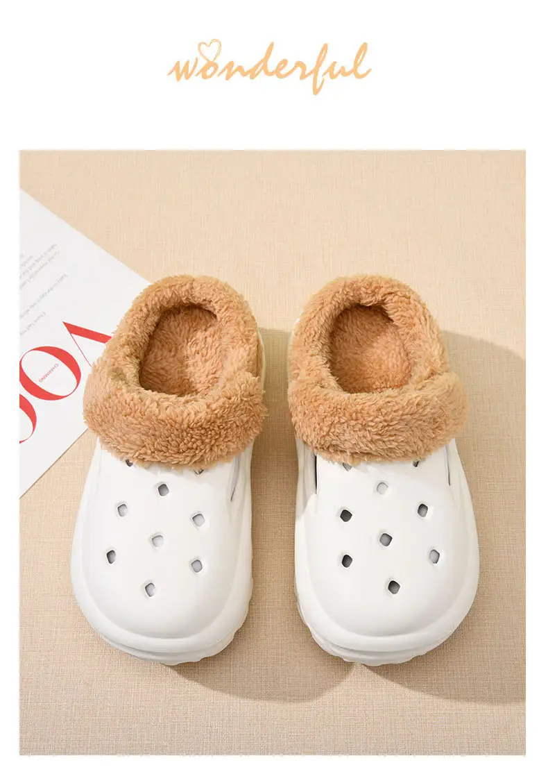 Cave Cotton Slippers Women's Autumn and Winter Thick Sole Height-increasing fleece-lined Thickened Warm Cotton Shoes for Outer Wear Non-slip Wear-resistant Lightweight Baotou Slippers — feature 12
