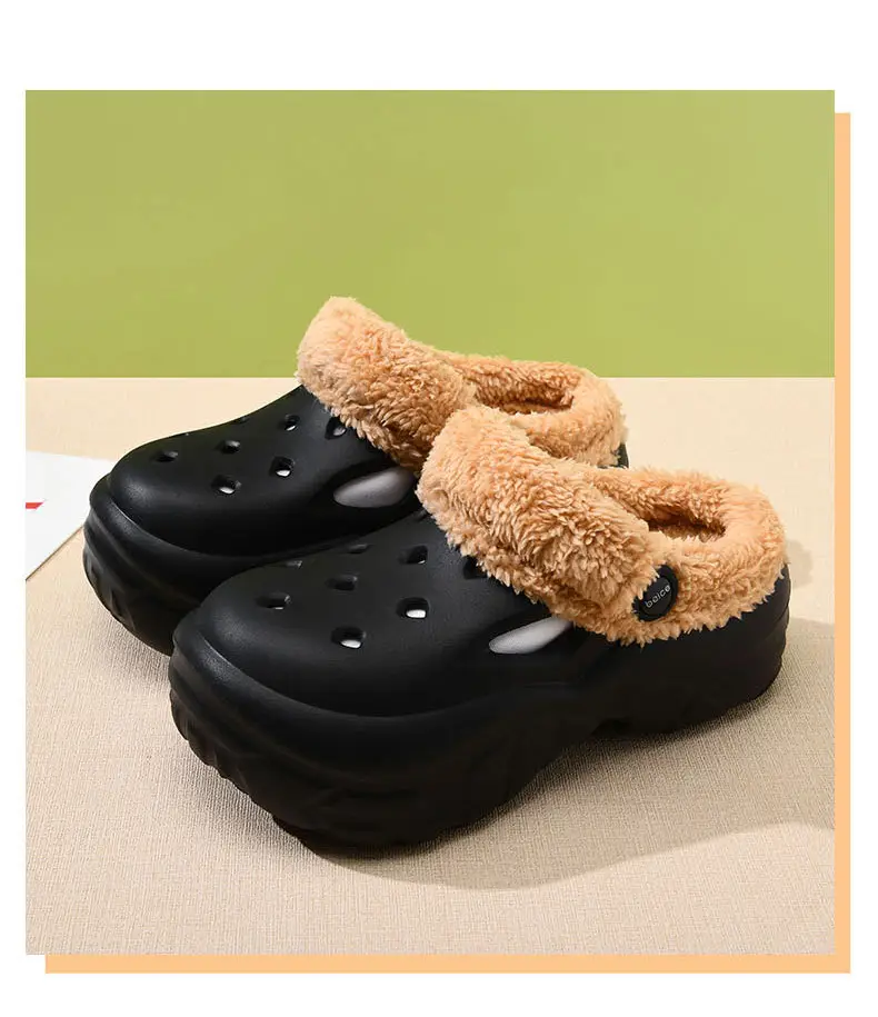 Cave Cotton Slippers Women's Autumn and Winter Thick Sole Height-increasing fleece-lined Thickened Warm Cotton Shoes for Outer Wear Non-slip Wear-resistant Lightweight Baotou Slippers — feature 14