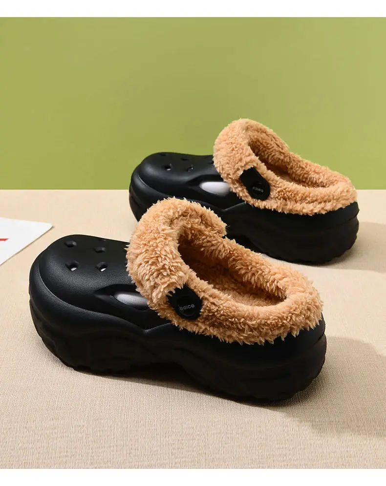 Cave Cotton Slippers Women's Autumn and Winter Thick Sole Height-increasing fleece-lined Thickened Warm Cotton Shoes for Outer Wear Non-slip Wear-resistant Lightweight Baotou Slippers — feature 16
