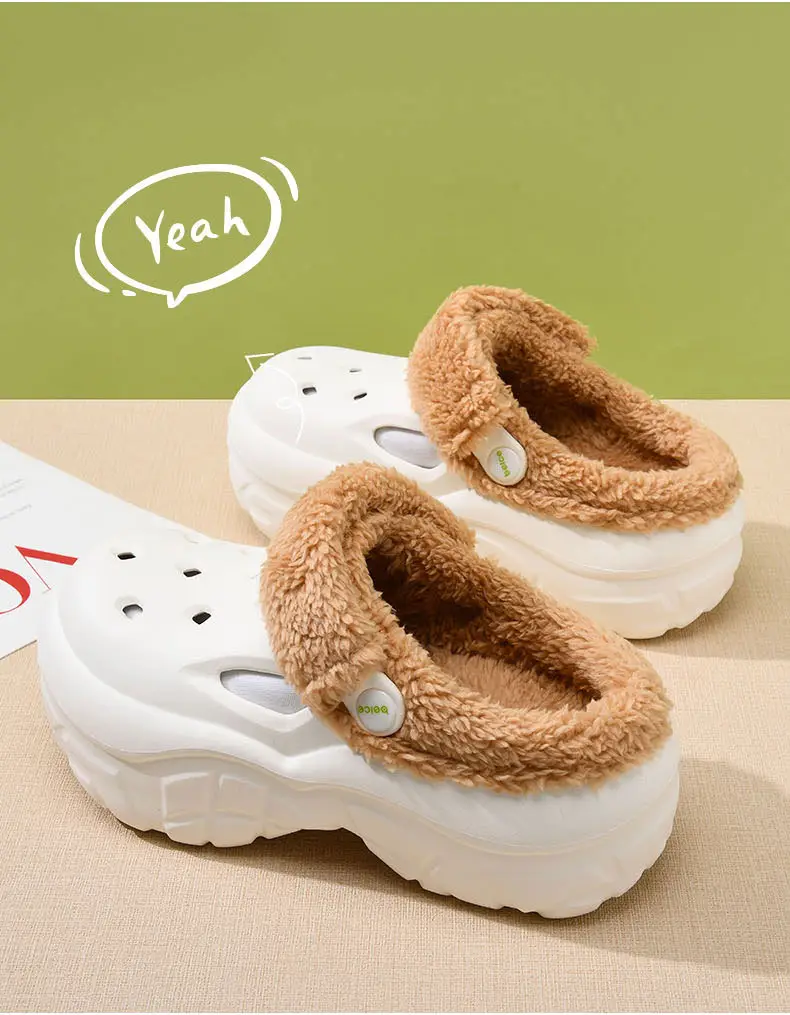 Cave Cotton Slippers Women's Autumn and Winter Thick Sole Height-increasing fleece-lined Thickened Warm Cotton Shoes for Outer Wear Non-slip Wear-resistant Lightweight Baotou Slippers — feature 3