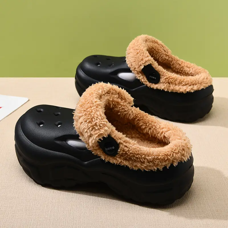 Cave Cotton Slippers Women's Autumn and Winter Thick Sole Height-increasing fleece-lined Thickened Warm Cotton Shoes for Outer Wear Non-slip Wear-resistant Lightweight Baotou Slippers - Image 2