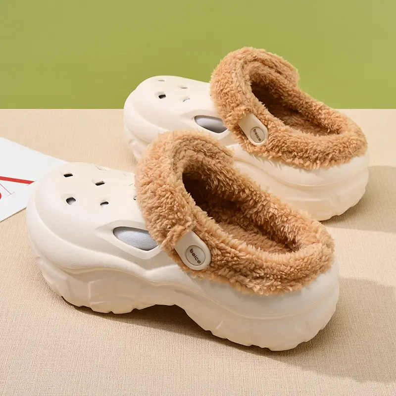 Cave Cotton Slippers Women's Autumn and Winter Thick Sole Height-increasing fleece-lined Thickened Warm Cotton Shoes for Outer Wear Non-slip Wear-resistant Lightweight Baotou Slippers - Image 3