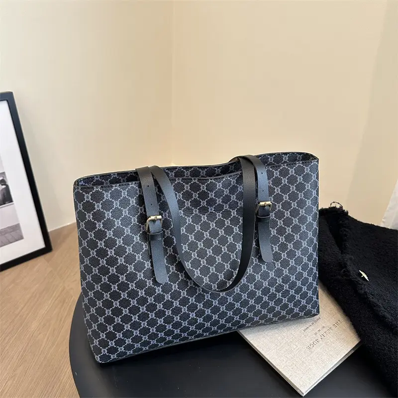 Women's Large Capacity Shoulder Bag with Monogram Pattern