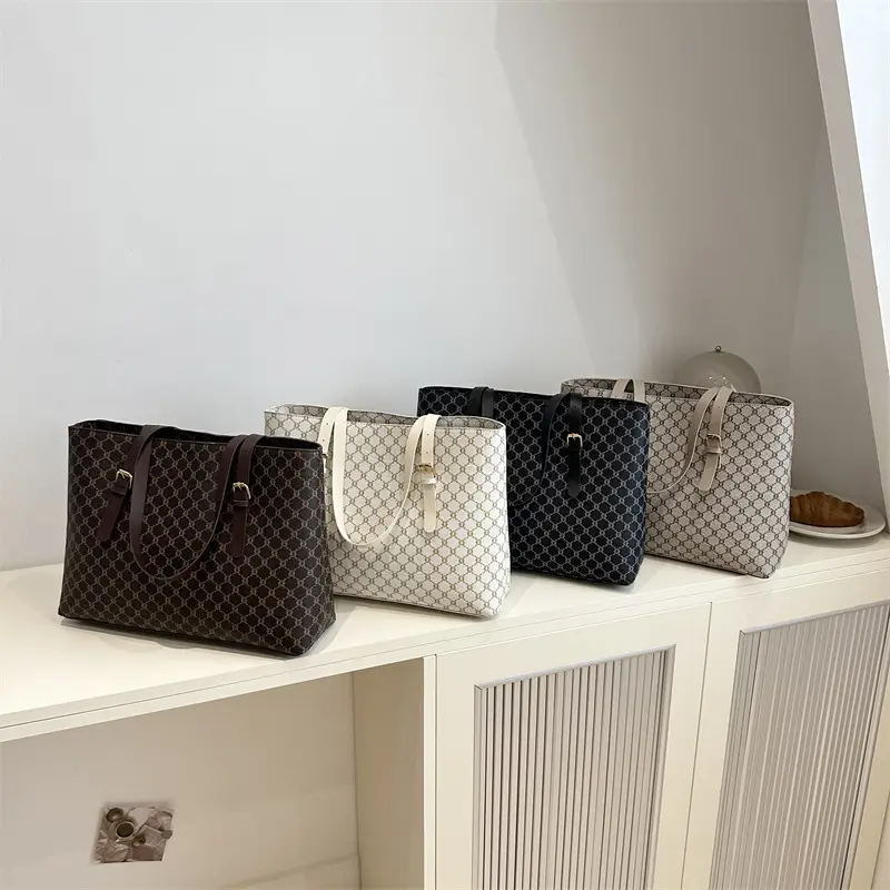 Women's Large Capacity Shoulder Bag with Monogram Pattern