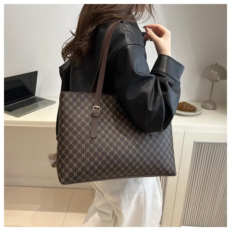Women's Large Capacity Shoulder Bag with Monogram Pattern — feature 22