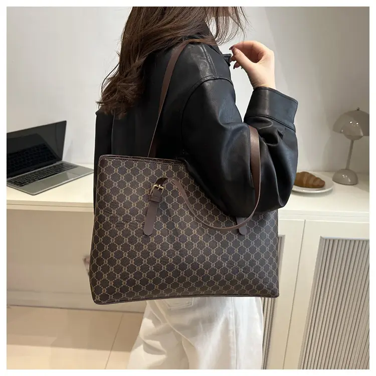 Women's Large Capacity Shoulder Bag with Monogram Pattern — feature 23