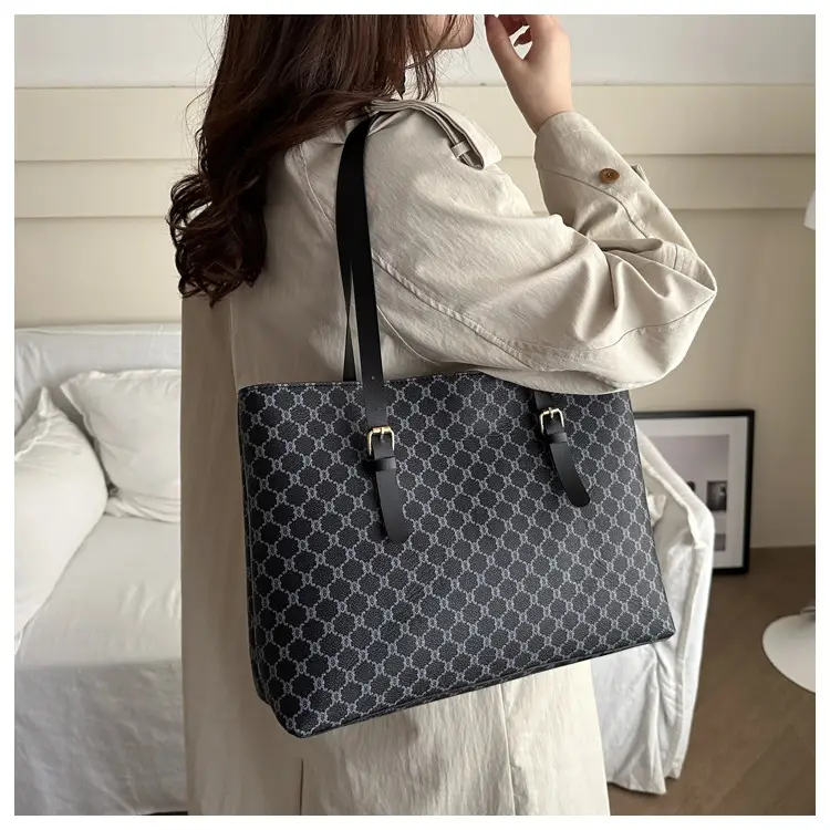 Women's Large Capacity Shoulder Bag with Monogram Pattern — feature 26