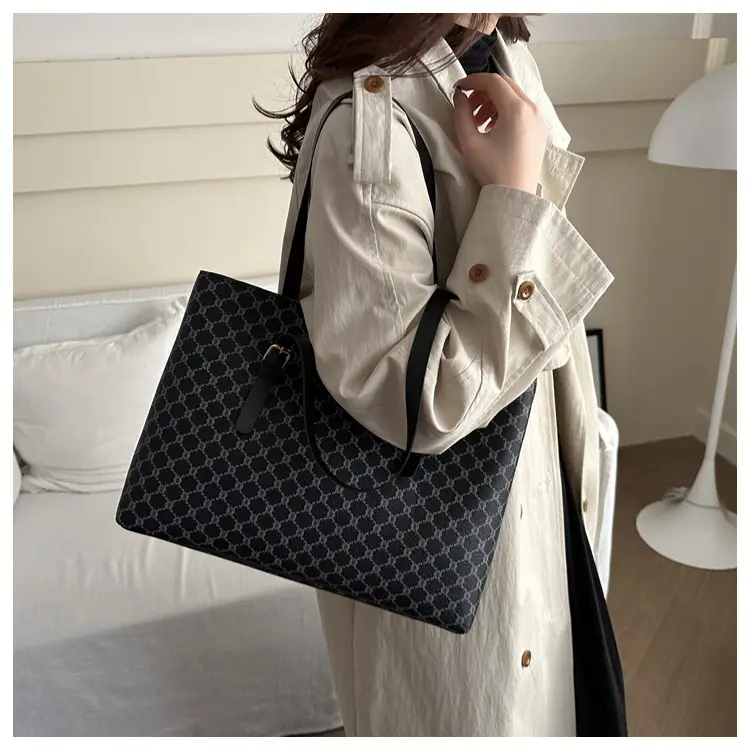 Women's Large Capacity Shoulder Bag with Monogram Pattern — feature 28