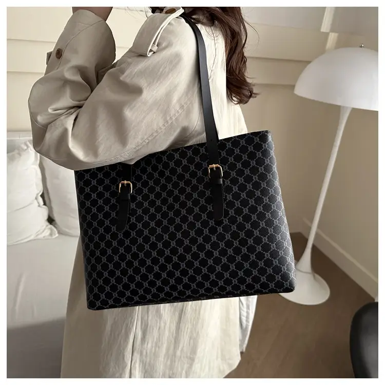 Women's Large Capacity Shoulder Bag with Monogram Pattern — feature 29