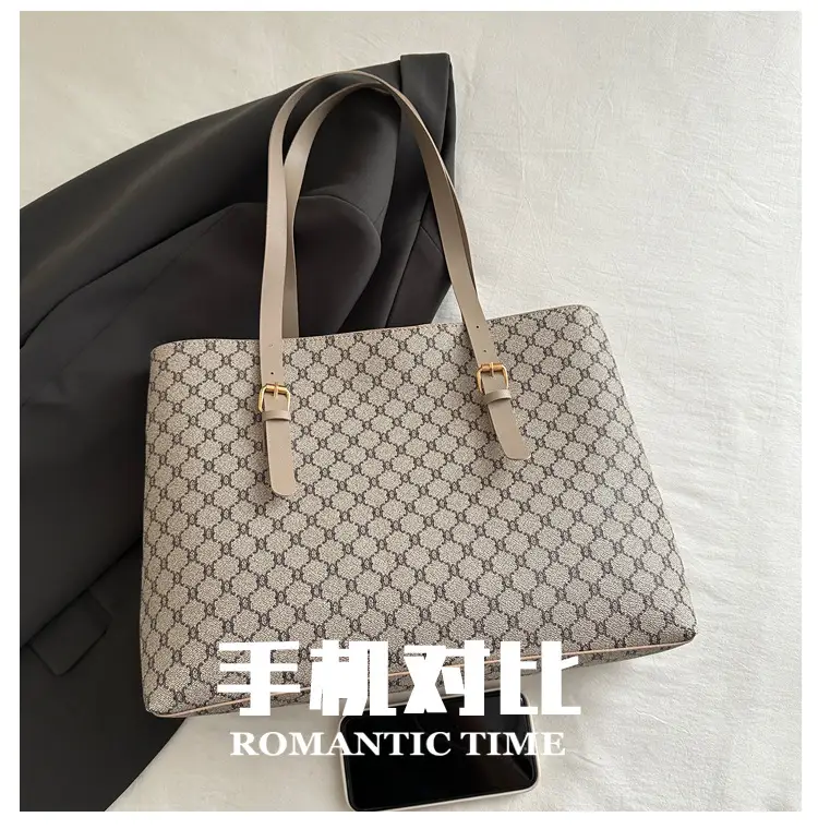 Women's Large Capacity Shoulder Bag with Monogram Pattern — feature 5