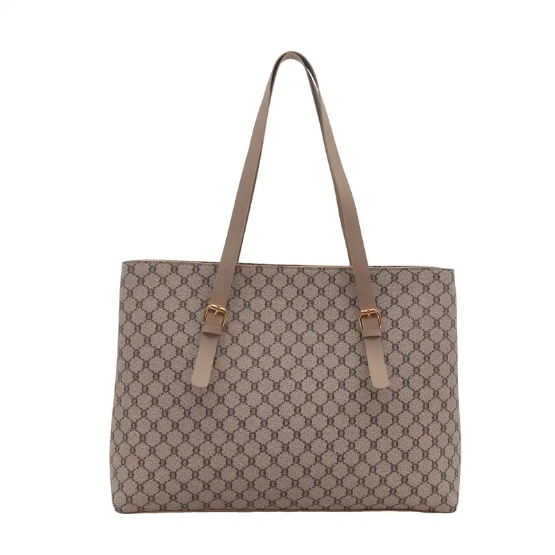 Women's Large Capacity Shoulder Bag with Monogram Pattern