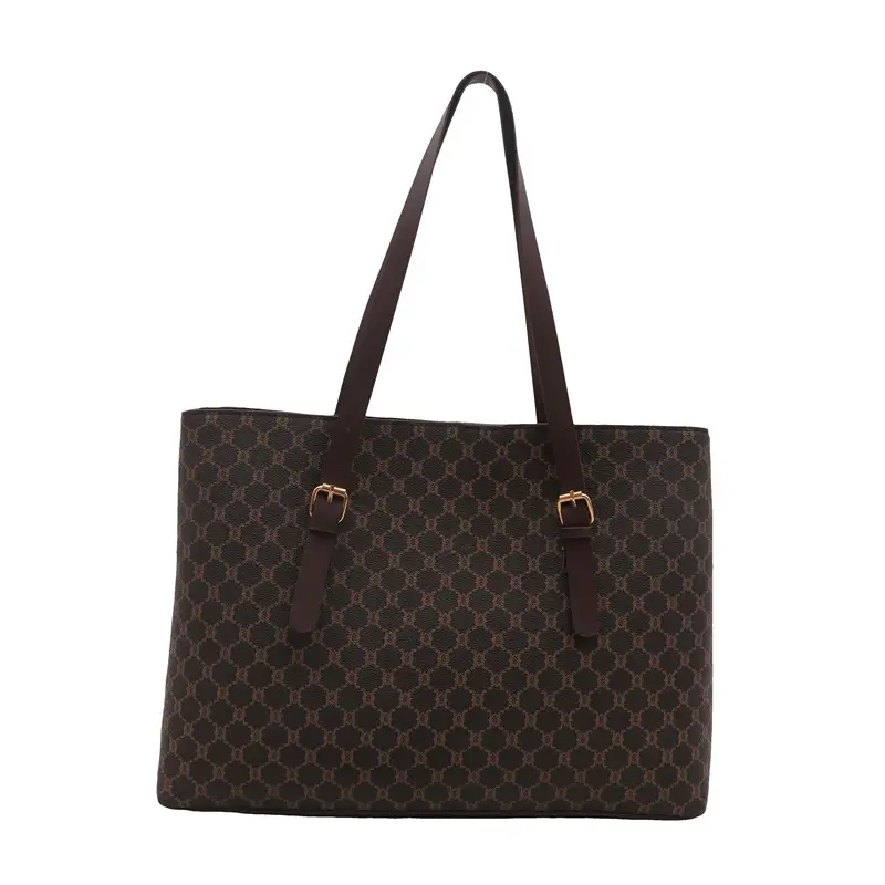 Women's Large Capacity Shoulder Bag with Monogram Pattern