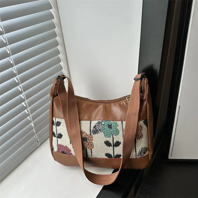 Women's Floral Embroidered Shoulder Bag Brown 2024 - Image 5