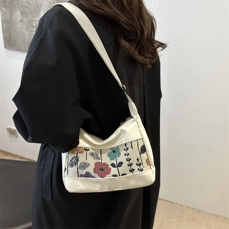 Women's Floral Embroidered Shoulder Bag Brown 2024 - Image 6