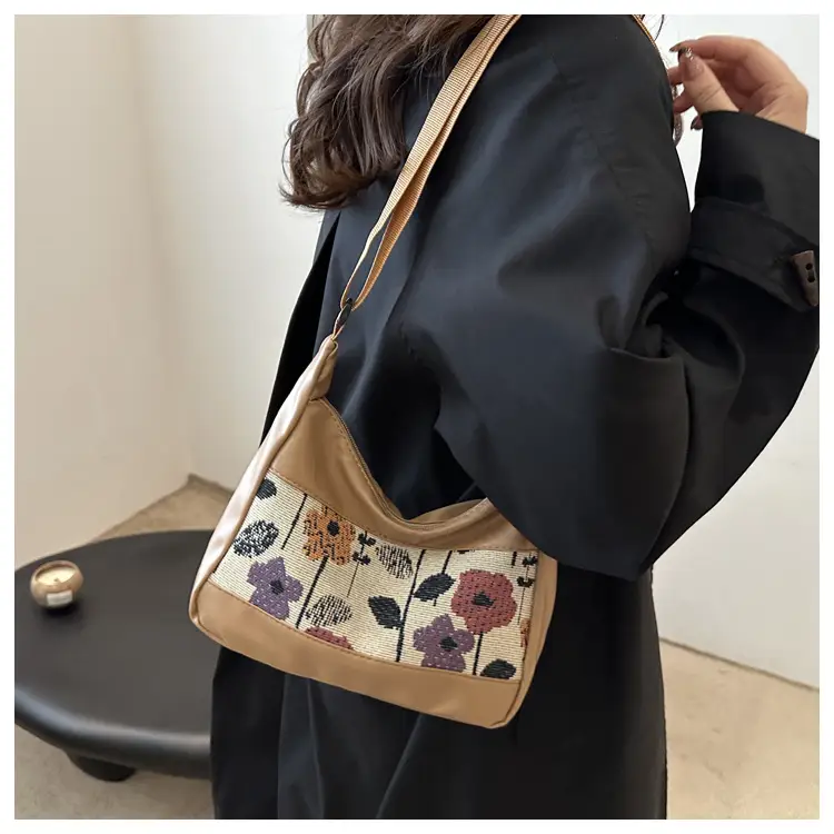 Women's Floral Embroidered Shoulder Bag Brown 2024 — feature 14