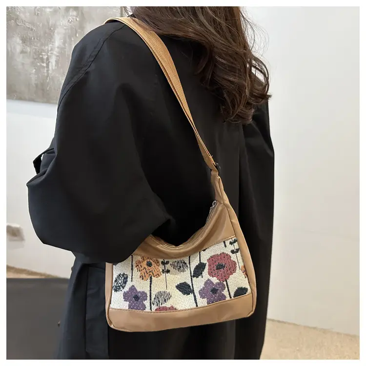 Women's Floral Embroidered Shoulder Bag Brown 2024 — feature 16