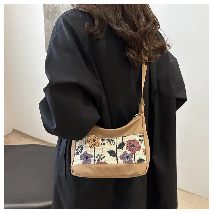 Women's Floral Embroidered Shoulder Bag Brown 2024 — feature 17