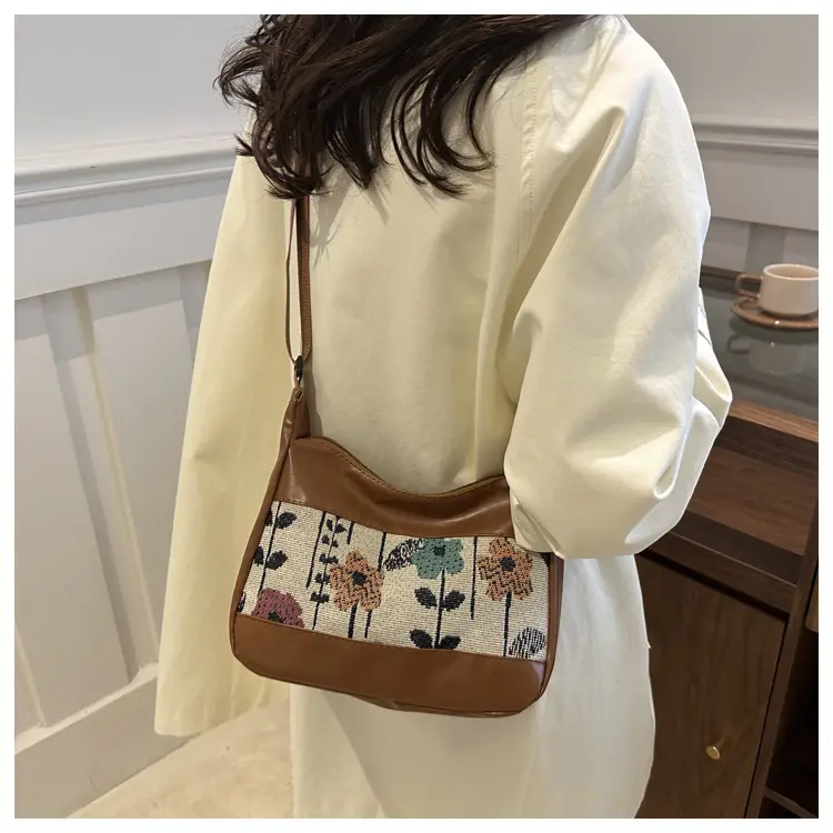 Women's Floral Embroidered Shoulder Bag Brown 2024 — feature 26