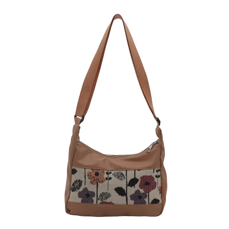 Women's Floral Embroidered Shoulder Bag Brown 2024 - Image 3