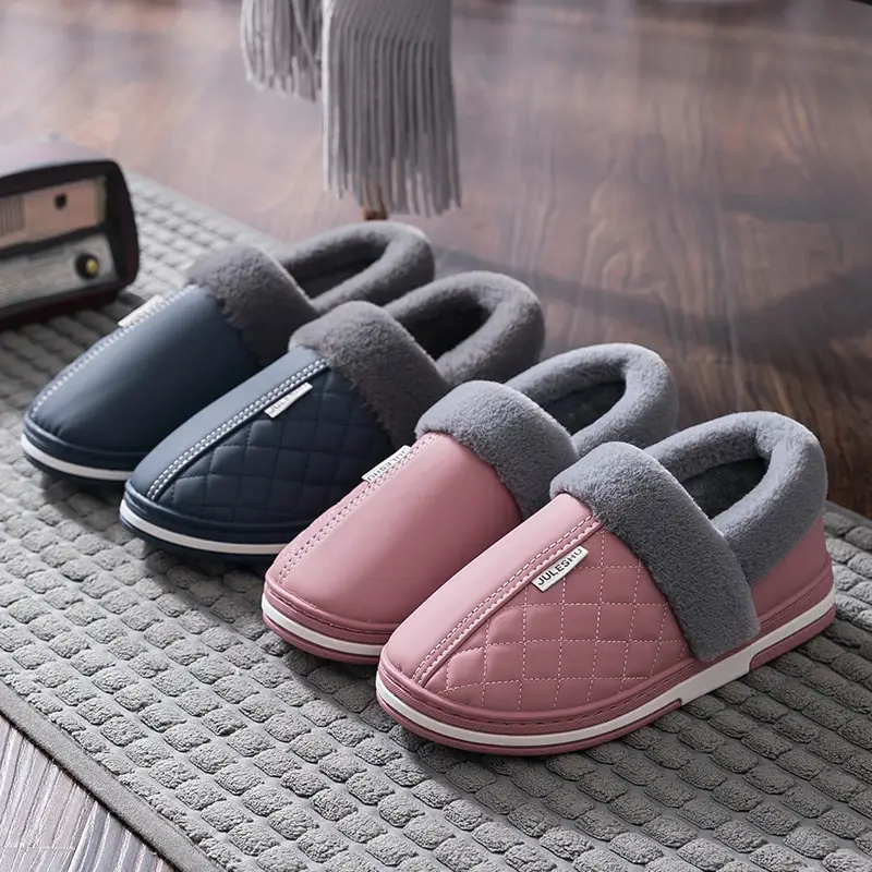 Lidani Men's Cotton Shoes with Heel, Autumn and Winter Waterproof Indoor Home Slippers, 2025 New Model, Leather Surface Cotton Slippers for Men - Image 8