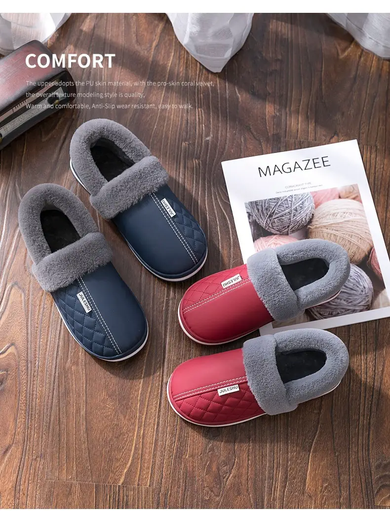 Lidani Men's Cotton Shoes with Heel, Autumn and Winter Waterproof Indoor Home Slippers, 2025 New Model, Leather Surface Cotton Slippers for Men — feature 16