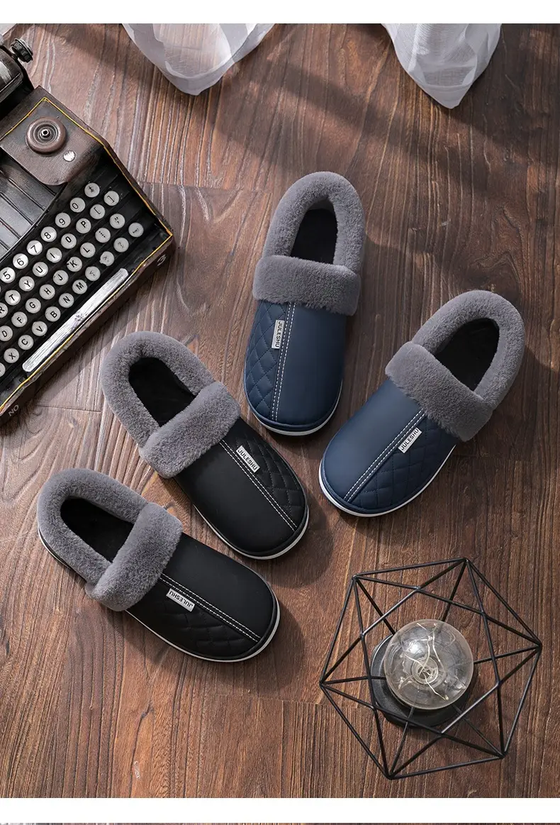 Lidani Men's Cotton Shoes with Heel, Autumn and Winter Waterproof Indoor Home Slippers, 2025 New Model, Leather Surface Cotton Slippers for Men — feature 17