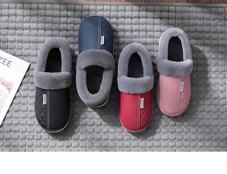 Lidani Men's Cotton Shoes with Heel, Autumn and Winter Waterproof Indoor Home Slippers, 2025 New Model, Leather Surface Cotton Slippers for Men — feature 18