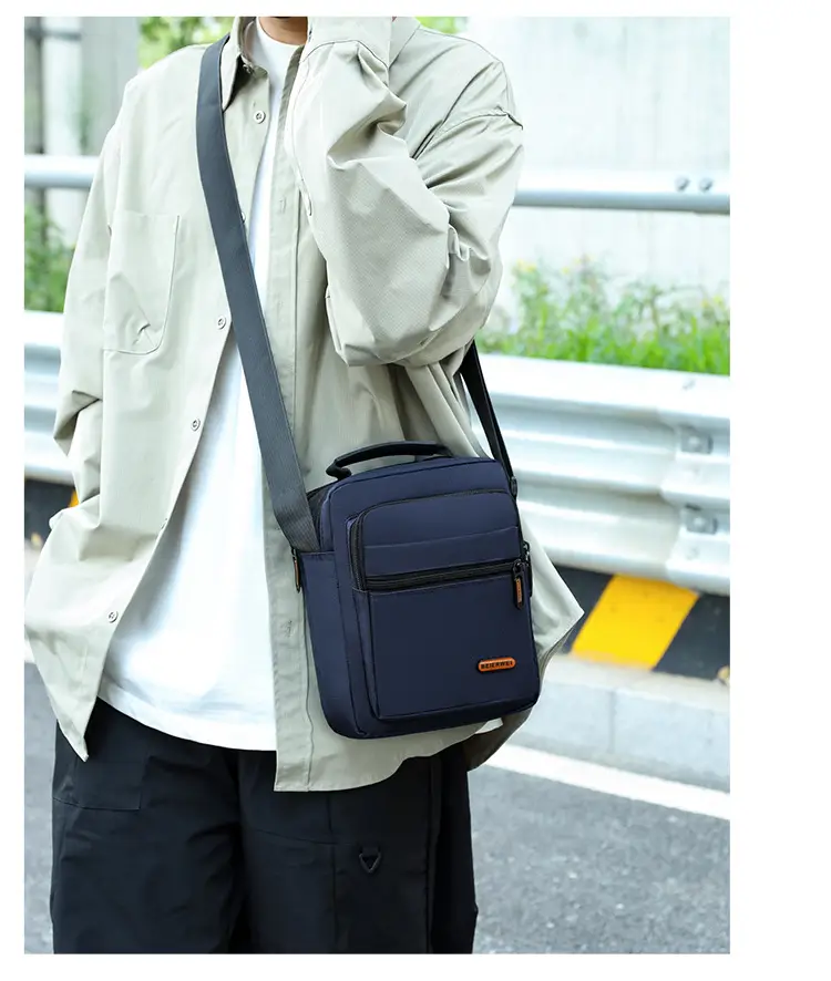 Men's Oxford Cloth Shoulder Bag Navy Blue 2024 — feature 14