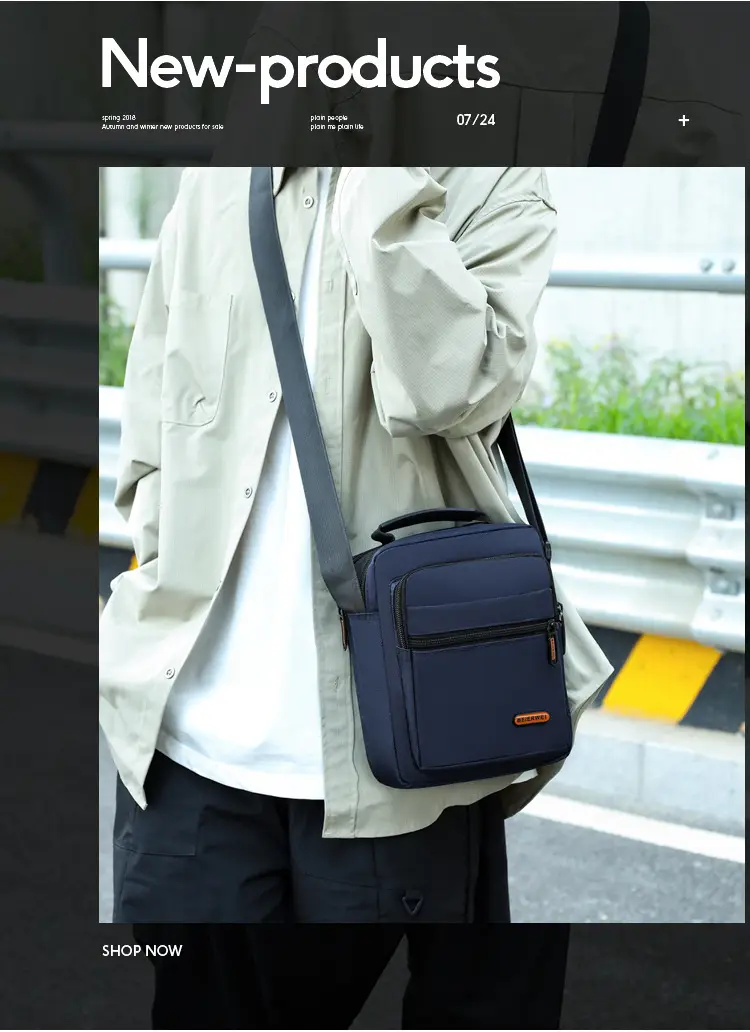 Men's Oxford Cloth Shoulder Bag Navy Blue 2024 — feature 4
