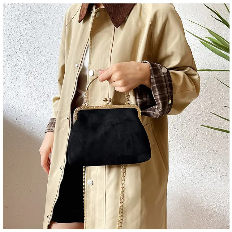 Black Textured Leather Handbag with Gold Chain & Leopard Print — feature 16