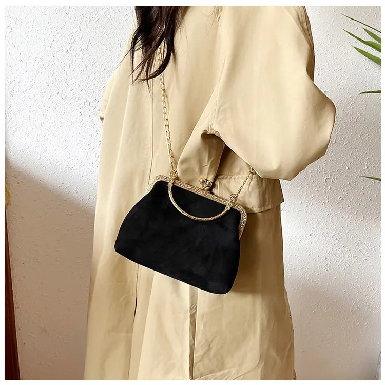 Black Textured Leather Handbag with Gold Chain & Leopard Print — feature 17